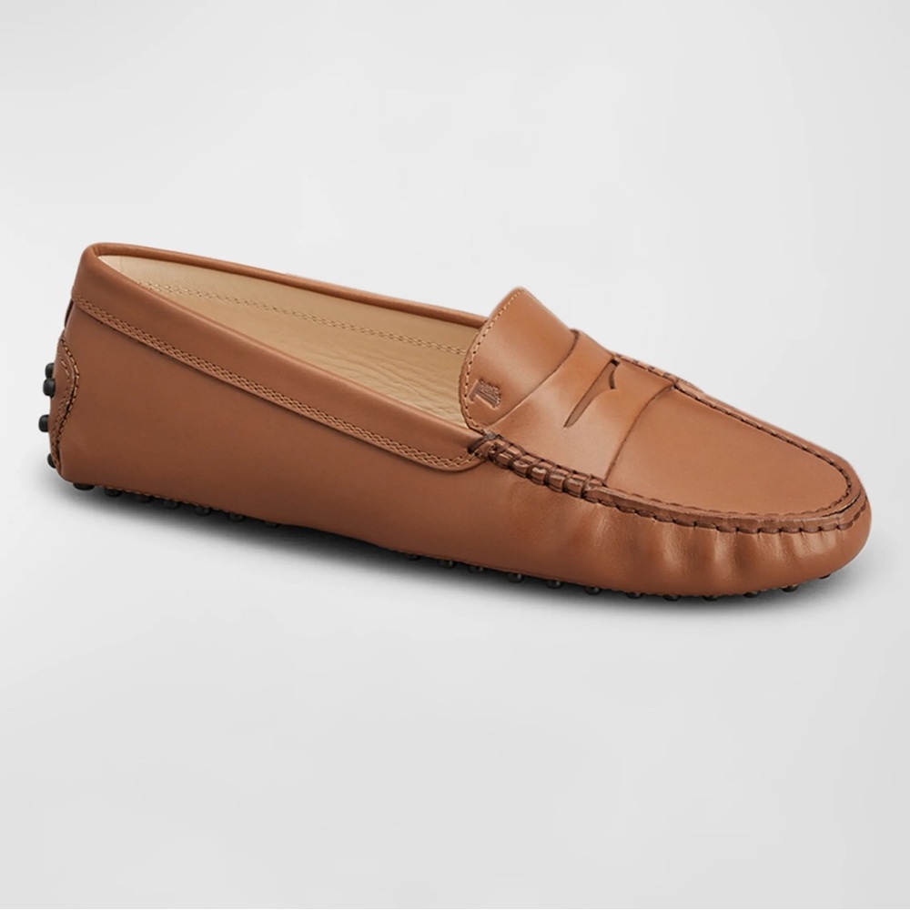 TODS Leather Driving Penny Loafer.  Medium Beige.  Size 38.